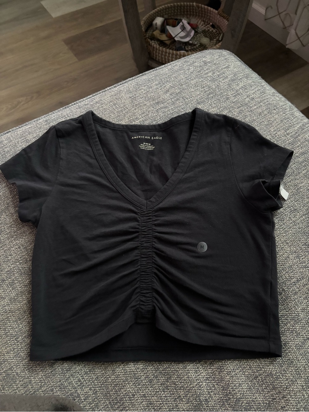 American Eagle Outfitters Black Ruched V-Neck Short Sleeve Crop top. FIRM PRICE